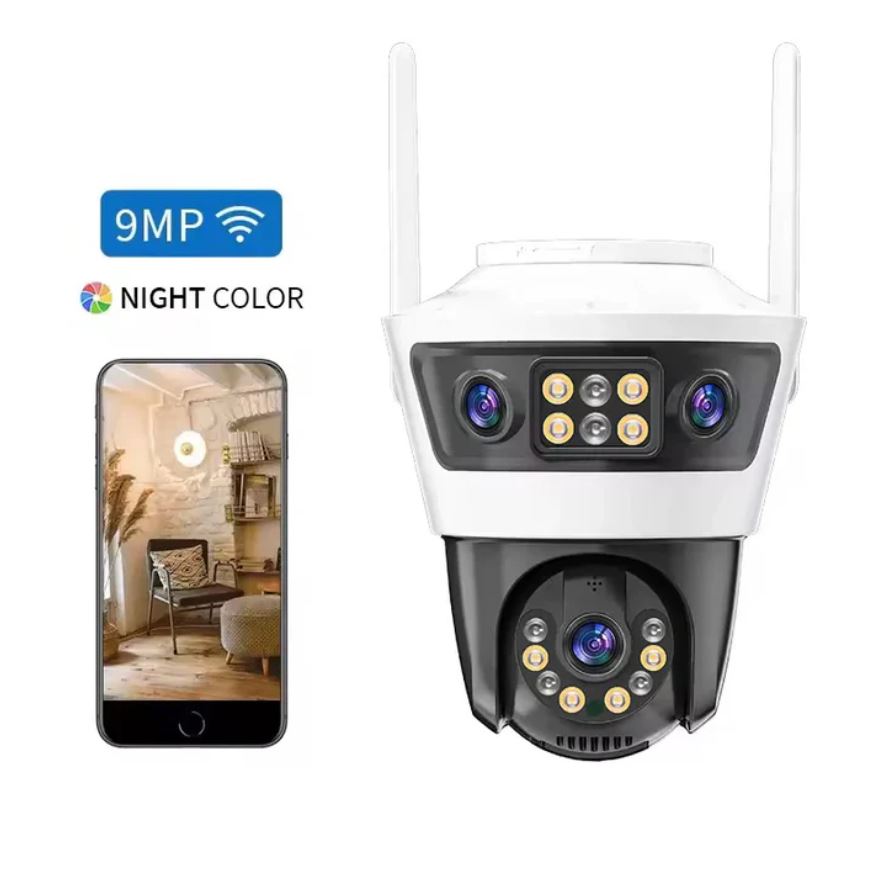 Camera Supraveghere WiFi Exterior 9MP cu 3 Lentile, PTZ 355°, Color Night Vision, Auto Tracking, Audio Bidirecțional, IP66, Aplicație Yoosee | Jortan JT-6