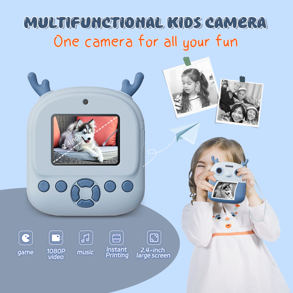 Cameră Foto pentru Copii cu Printare Instant – Aparat Foto Digital cu Imprimantă Termică, Card 32GB, Baterie 1200mAh, Ideal Cadou Copii