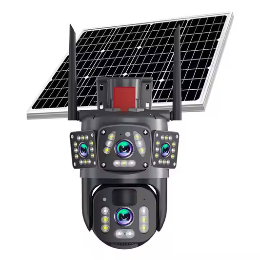 Cameră de Supraveghere 4G cu Panou Solar, Dual Lens PTZ 4MP Full HD, Zoom 10X, Night Vision Color, AI Tracking și Audio Bidirecțional