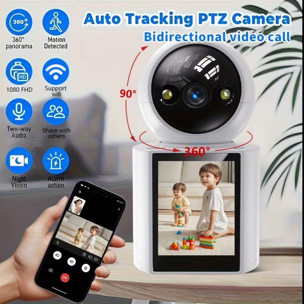 Cameră Pentru Bebelusi WiFi Monitor Video/Audio 1080P cu Vedere Nocturnă, Senzor de Mișcare și Ecran 2.8”