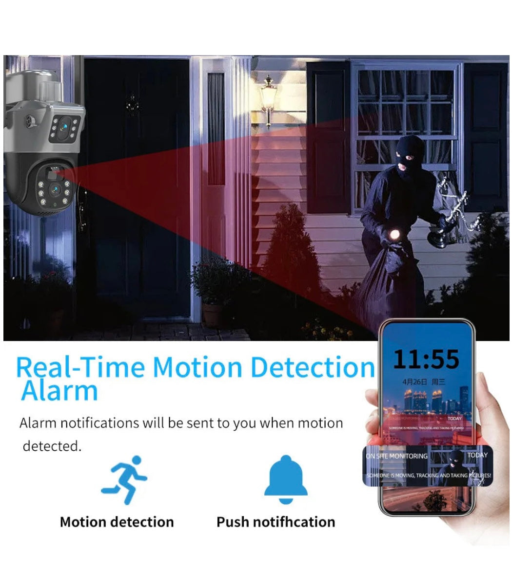 Cameră Supraveghere VISURON 4K  cu Panou Solar – Dubla Lentilă, 360°, Zoom 10X + Card 64GB CADOU!