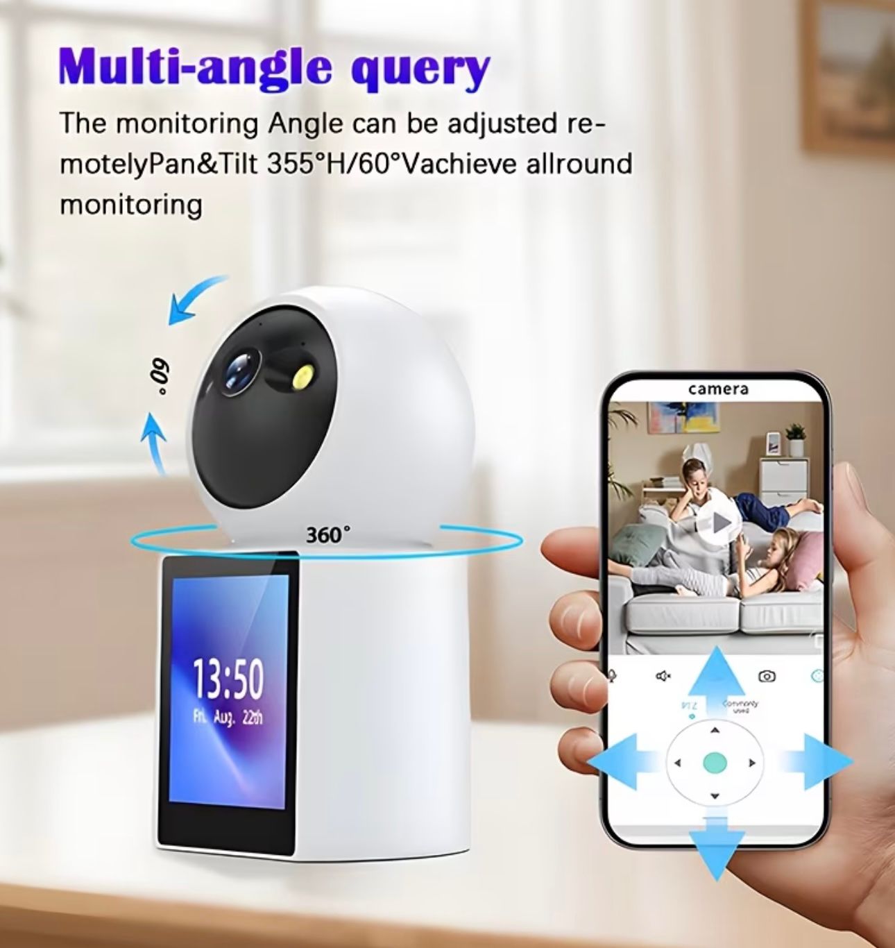 Cameră Pentru Bebelusi WiFi Monitor Video/Audio 1080P cu Vedere Nocturnă, Senzor de Mișcare și Ecran 2.8”
