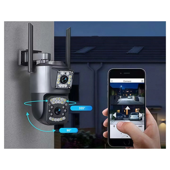 Cameră de Supraveghere WiFi 6MP Dual Lens – Rotire 355°, Vedere Nocturnă Color & IR, Audio Bidirecțional, Detectare Mișcare, IP66, Control Aplicație Android/iOS