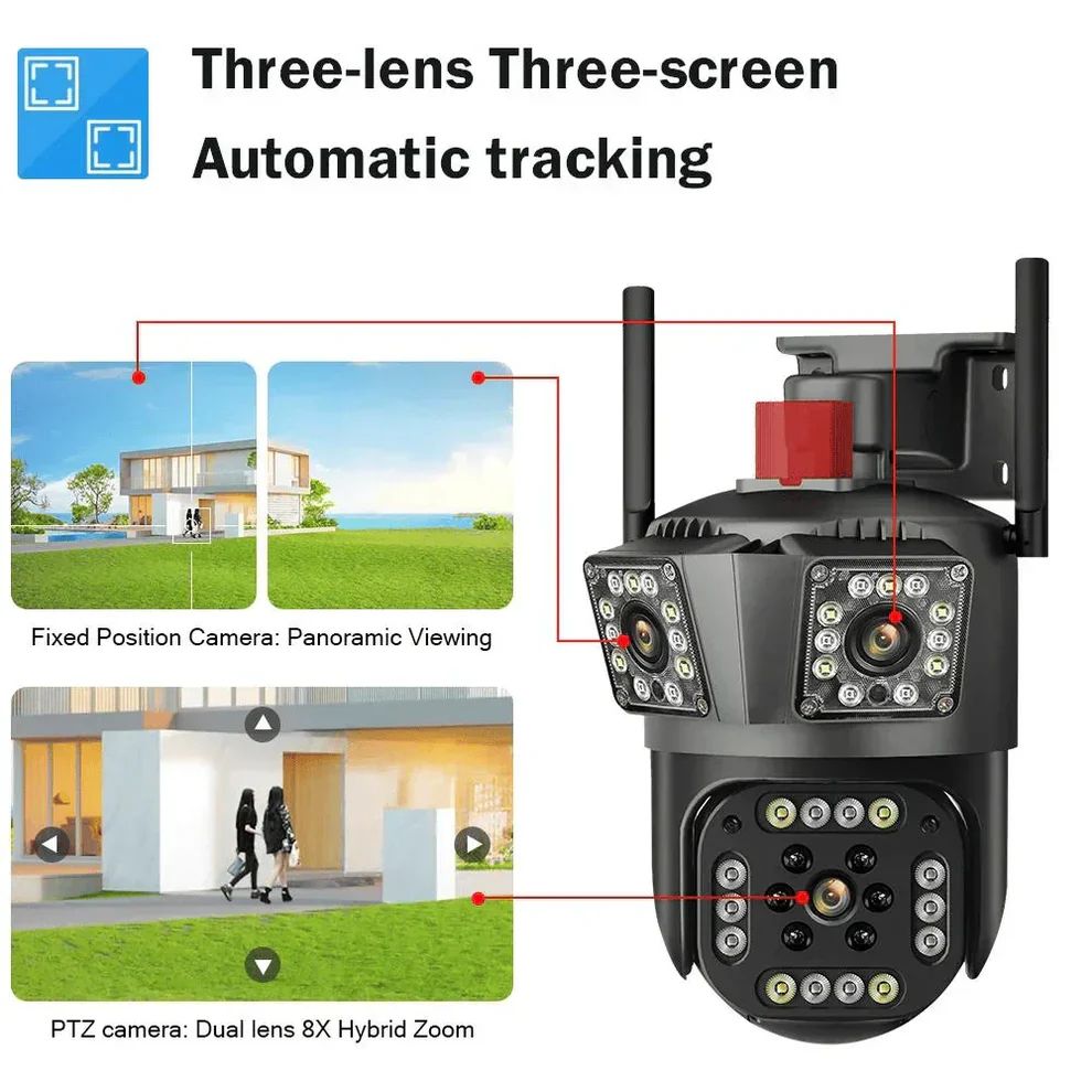 Set 2 camere de supraveghere Wi-Fi 6K (12MP) – PTZ, vedere nocturnă, detecție inteligentă a mișcării și audio bidirecțional