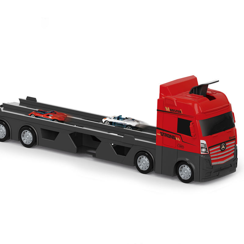 Camion 3în1 cu Catapultă și Pista de Curse – Set Interactiv cu 6 Mașinuțe cu Arcuri pentru Copii 3+