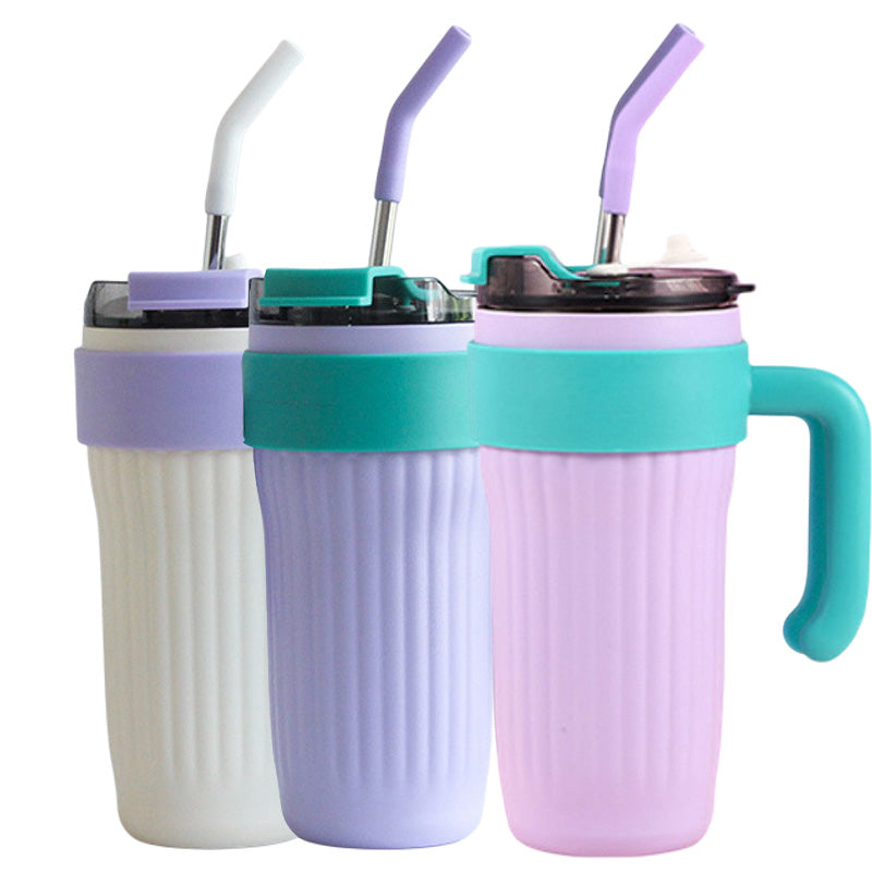 Cană Termos 860ml din Inox cu Izolație Dublă, Pahar Termoizolant cu Mâner, Capac Etanș și Pai, Menține Băuturile Calde sau Reci 12–24h, pentru Birou, Sală și Călătorii