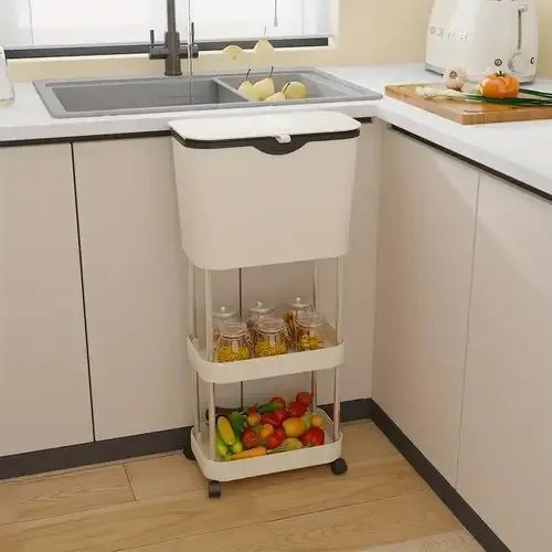 Cărucior Organizator Mobil cu 3 Niveluri și Roți, Raft Multifuncțional Slim pentru Bucătărie, Baie, Birou sau Living, Design Compact și Modern, Gri, 78.5 x 24 x 17 cm