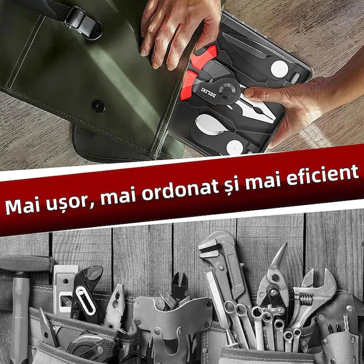 Set Clește Multifuncțional 5 în 1 Profesional – Clește, Foarfecă, Tăietor Cabluri, Sertizare & Decablare, Mâner Anti-Alunecare, Cutie Depozitare