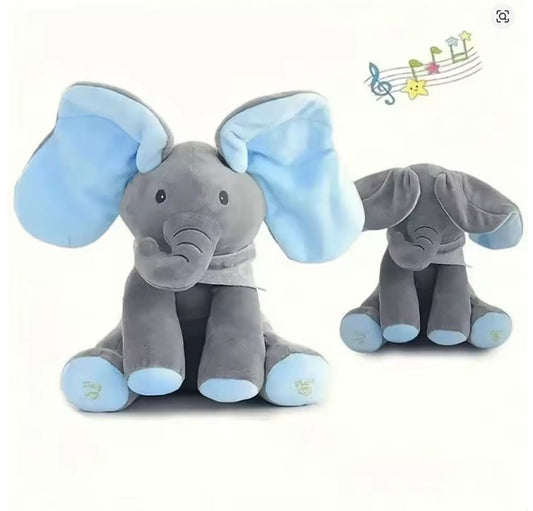 Elefănțel Interactiv din Plus – Cântă, Vorbește și Face „Cucu-Bau”, Mișcă Urechile, Muzical, 30 cm, Albastru – Jucărie pentru Copii 1+