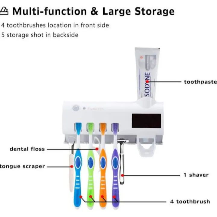 Dozator Pastă de Dinți și Suport Periuțe cu Sterilizare UV – Antibacterian