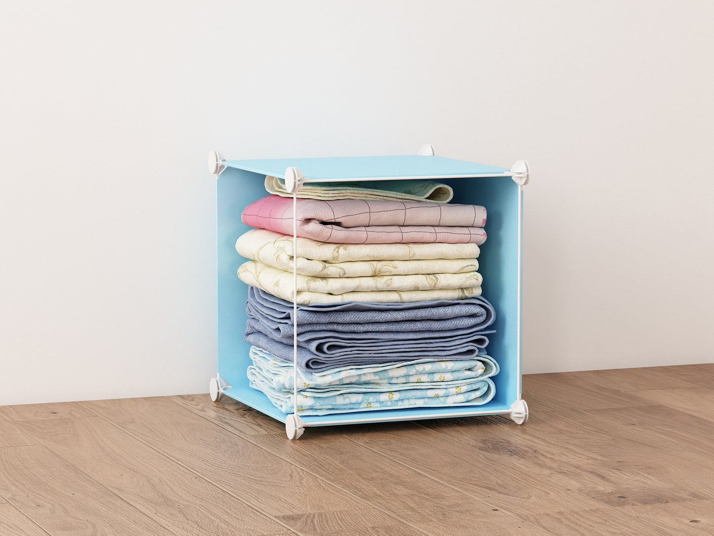 Dulap Modular pentru Copii Little Prince cu 3 Compartimente, Cadru Metalic si Panouri din Plastic, Organizator Haine si Jucarii, 37 x 37 x 111 cm, Albastru