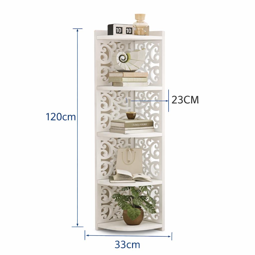 Raft de Colț cu 5 Niveluri, Alb, din Lemn Compozit, Etajeră Decorativă pentru Living, Baie, Dormitor și Birou, 120x23 cm