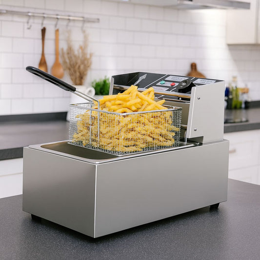 Friteuză electrică inox 6L, 2500W – profesională, puternică și durabilă