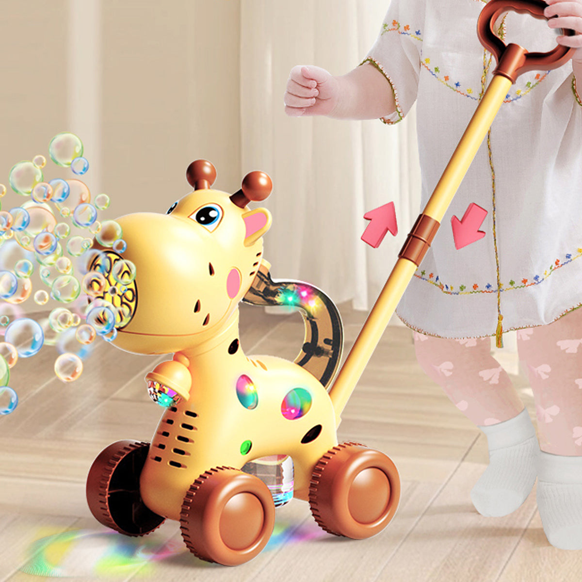 Mașină Automată de Baloane 2-în-1 pentru Copii – Girafă cu 10 Orificii, Lumini LED Colorate, Jucărie Interactivă Exteriori