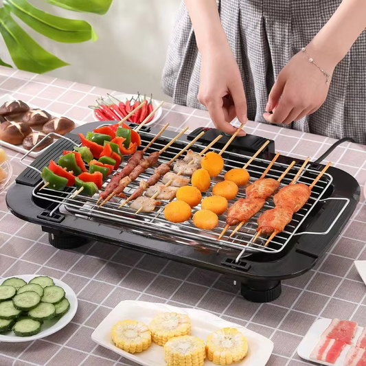 Grătar Electric 2000W Fără Fum pentru Interior și Picnic, Portabil, Termostat Reglabil, Suprafață Mare pentru Carne, Legume și Burgeri