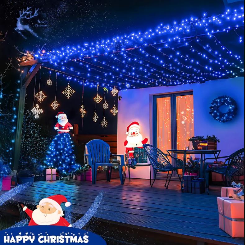 Instalație de Crăciun Liniară 50m / 100m / 120m cu LED Multicolor / Albastru / Alb Cald / Alb Rece – Efect Flash, Cablu Negru, IP44 | Ghirlandă Luminoasă pentru Exterior & Interior