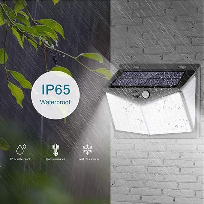 Lampă solară LED exterior 100 LED-uri, senzor de mișcare PIR, 3 moduri iluminare, IP65 waterproof, montaj perete, iluminare curte și grădină