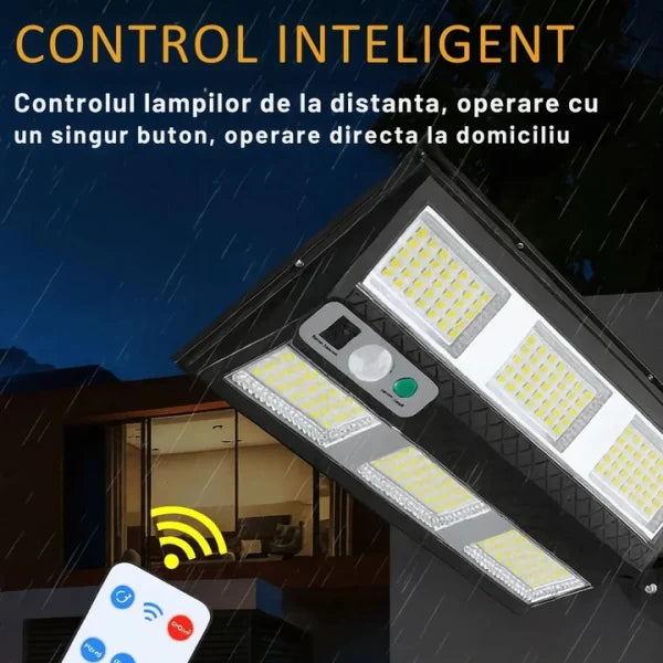 Lampă Solară Stradală LED Exterior 50W – 230 LED Next Gen, Senzor Mișcare, Telecomandă, IP66, Iluminat Inteligent
