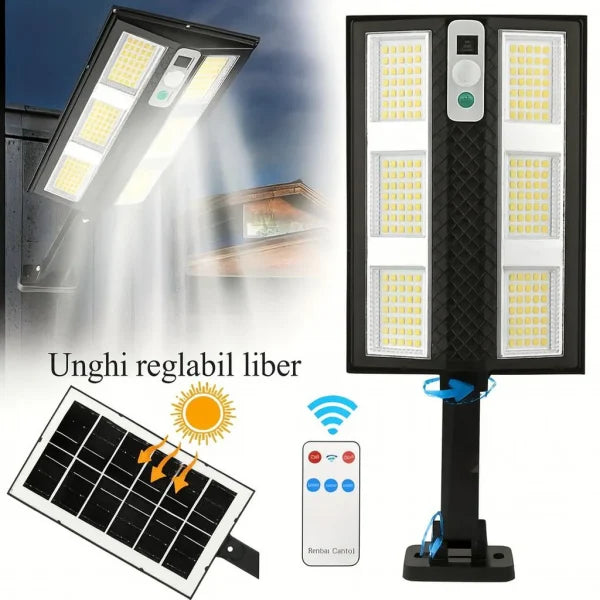 Lampă Solară Stradală LED Exterior 50W – 230 LED Next Gen, Senzor Mișcare, Telecomandă, IP66, Iluminat Inteligent