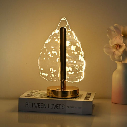 Lampă Decorativă LED în Formă de Frunză, Touch Dimabil, Reîncărcabilă USB, Bază Aurie Elegantă – 3 Culori de Lumină, Lumină Ambientală pentru