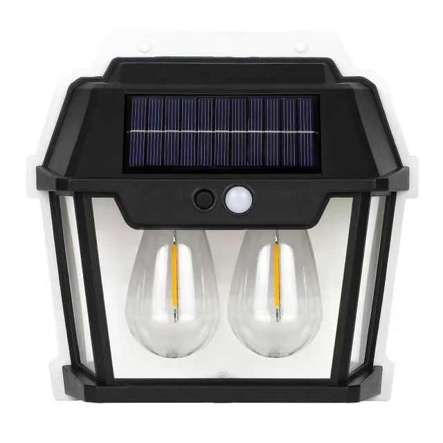 Lampă solară de perete vintage cu 2 LED-uri, senzor de mișcare 8m, 3 moduri iluminare, IP65 waterproof, exterior, fără fir, negru