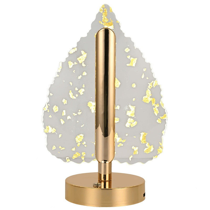Lampă Decorativă LED în Formă de Frunză, Touch Dimabil, Reîncărcabilă USB, Bază Aurie Elegantă – 3 Culori de Lumină, Lumină Ambientală pentru