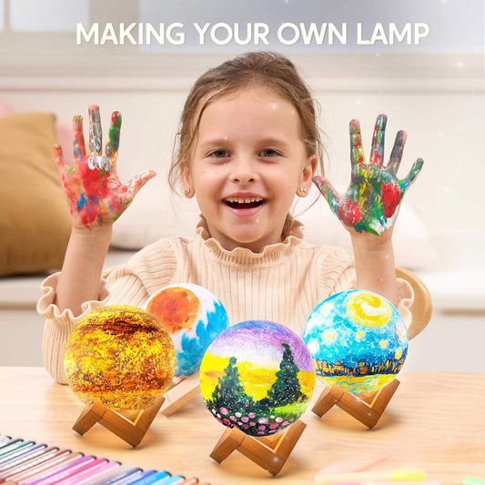 Kit Creativ 3D Luna de Pictat cu LED, Lampă de Noapte DIY pentru Copii, Set Pictură Artistică cu Vopsele și Pensule
