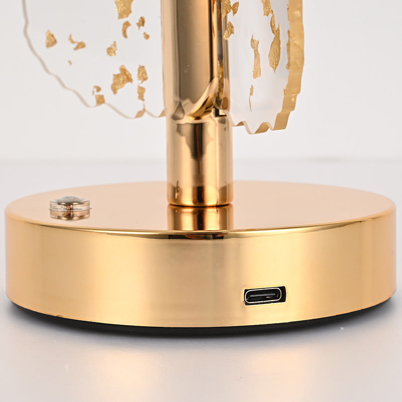 Lampă Decorativă LED în Formă de Frunză, Touch Dimabil, Reîncărcabilă USB, Bază Aurie Elegantă – 3 Culori de Lumină, Lumină Ambientală pentru