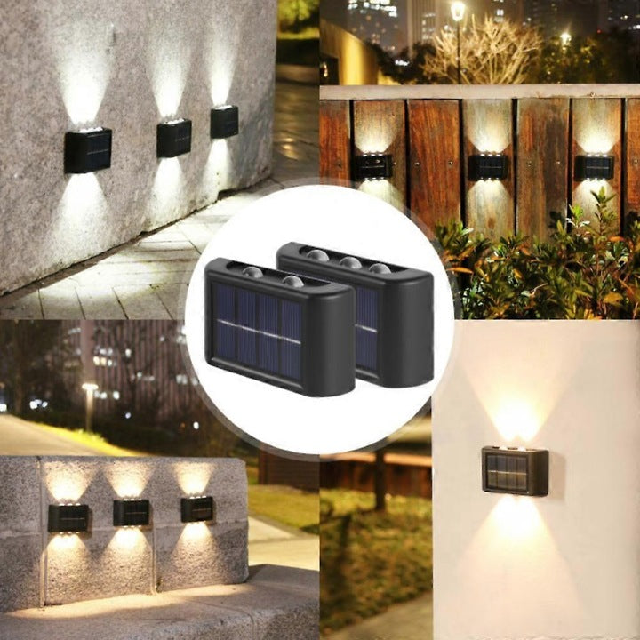 Lampă Solară de Exterior cu 4 LED-uri – Impermeabilă, Iluminat Perete Sus și Jos, Decor Grădină și Curte, Încărcare Solară Automată