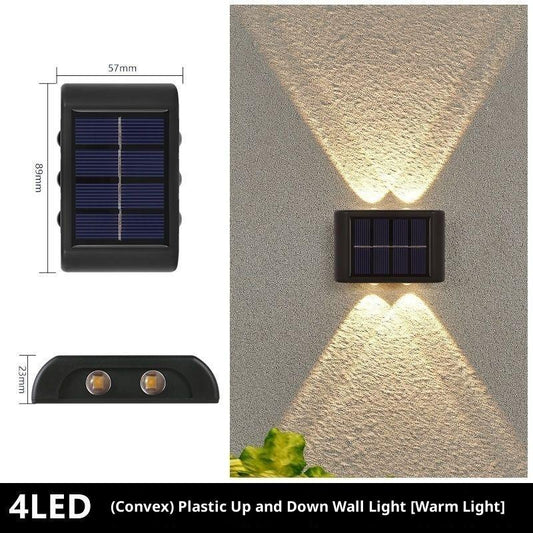 Lampă Solară de Exterior cu 4 LED-uri – Impermeabilă, Iluminat Perete Sus și Jos, Decor Grădină și Curte, Încărcare Solară Automată