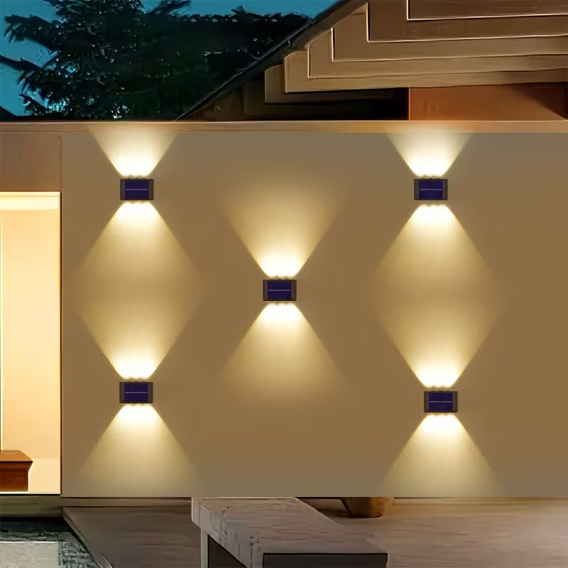 Lampă Solară de Exterior cu 4 LED-uri – Impermeabilă, Iluminat Perete Sus și Jos, Decor Grădină și Curte, Încărcare Solară Automată