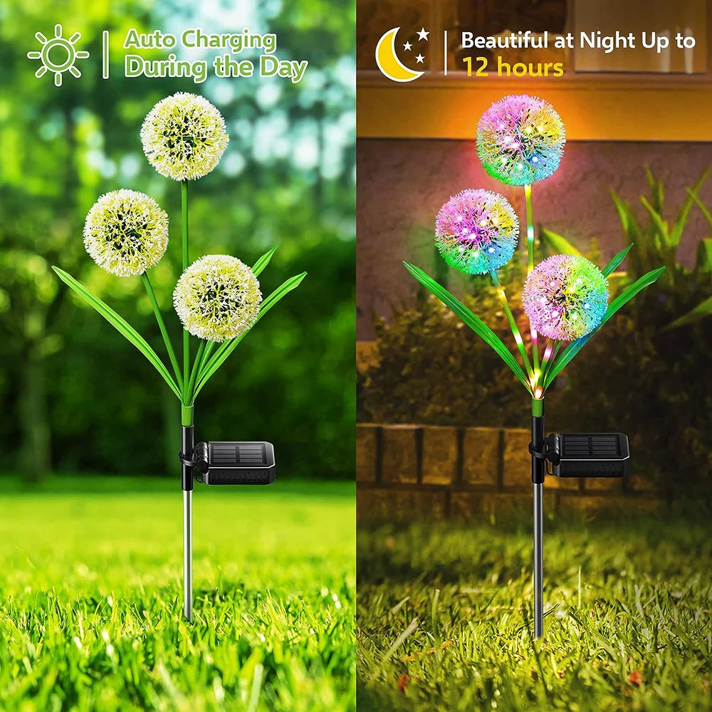 Set 2 Lămpi Solare LED Floare Papadie – Iluminare Multicoloră pentru Grădină, Terasă sau Curte, Rezistente la Intemperii