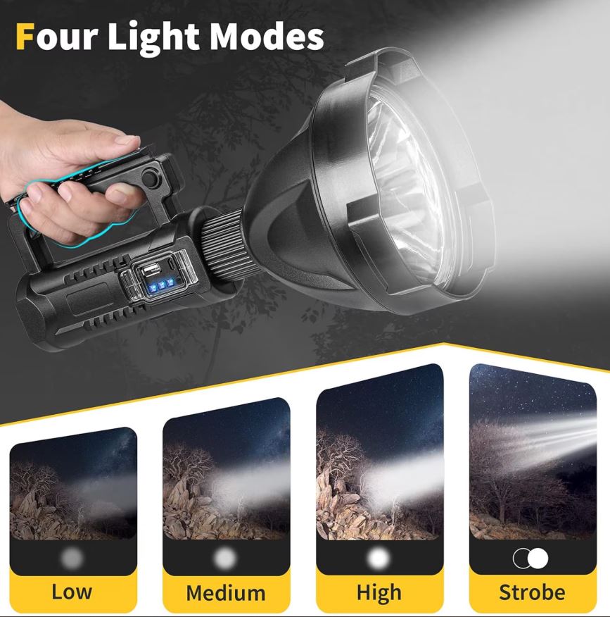 Lanternă LED Profesională Multifuncțională cu Trepied, 1200 Lumeni, 4 Moduri de Iluminare, Funcție Powerbank și Indicator Baterie – Impermeabilă