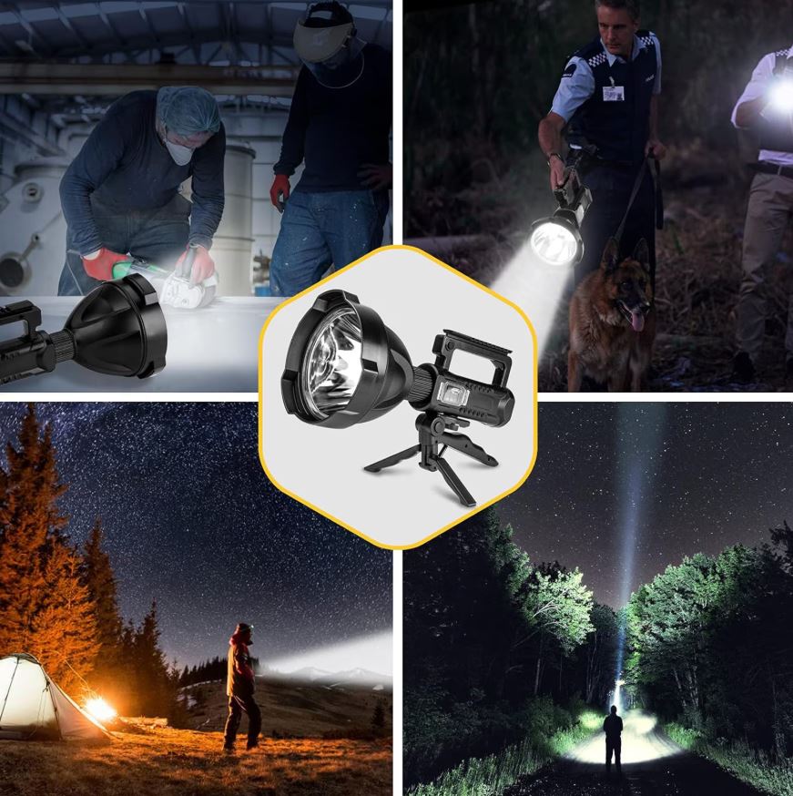 Lanternă LED Profesională Multifuncțională cu Trepied, 1200 Lumeni, 4 Moduri de Iluminare, Funcție Powerbank și Indicator Baterie – Impermeabilă