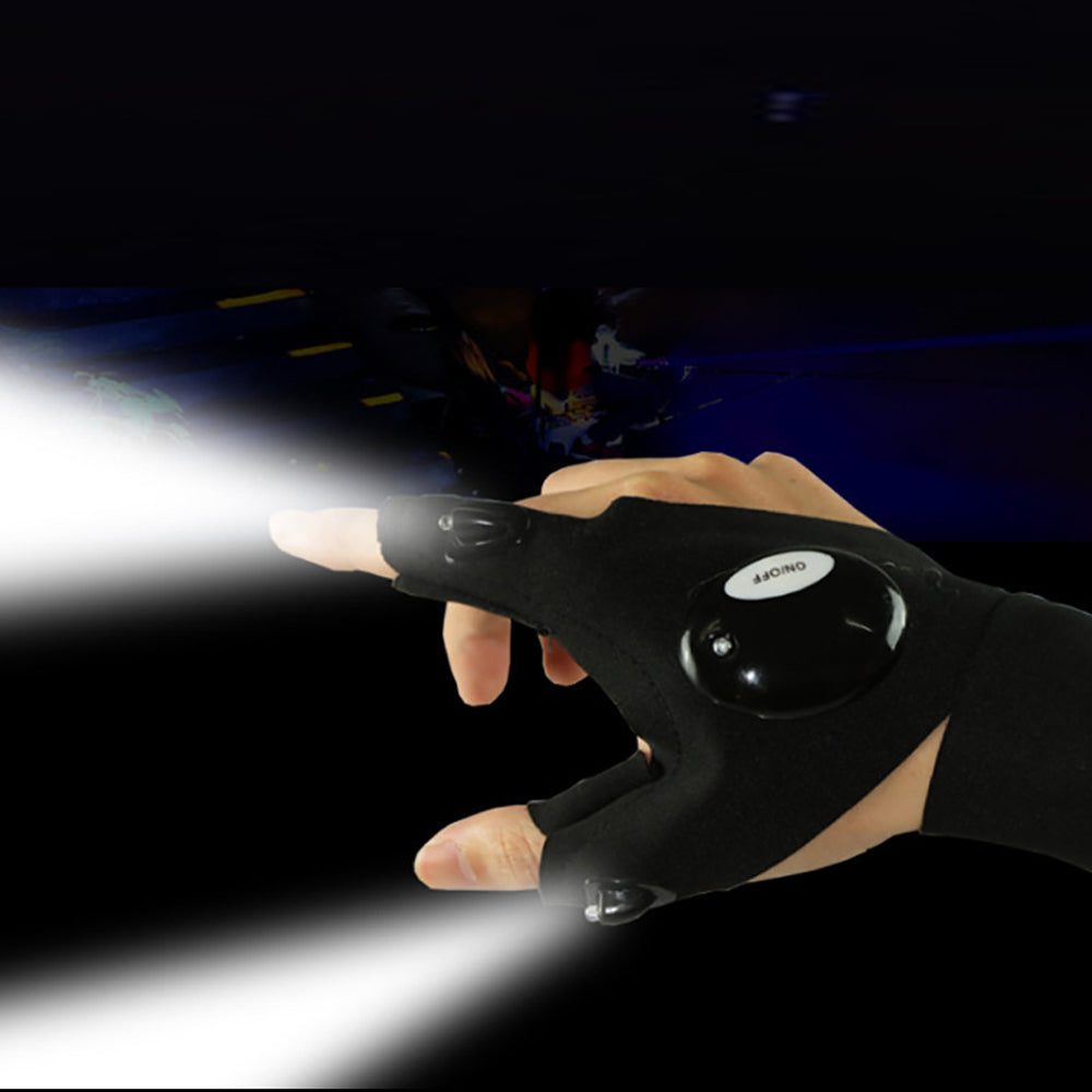 Mănușă LED cu Lanternă 2 Lumini, Ajustabilă, Impermeabilă – Iluminare Hands-Free pentru Pescuit, Reparații, Camping și Lucru Nocturn