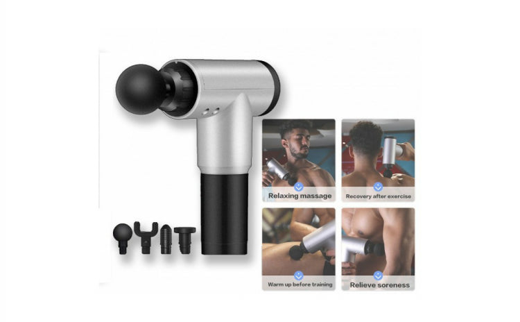 Aparat de Masaj Fascial Gun Profesional – 4 Capete Interșchimbabile, 6 Trepte de Viteză, Funcție Termoterapie, Acumulator 2000mAh