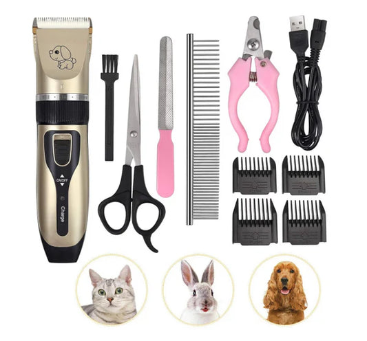 Kit Complet cu Mașină De Tuns Silențioasă Pentru Câini Și Pisici, 4 Piepteni, Unghieră Și Foarfecă