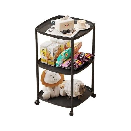 Măsuță Mobilă cu 3 Polițe și Roți Pivotante, Organizator Multifuncțional pentru Bucătărie, Baie, Living sau Birou, Design Modern, Negru, 62 x 39 x 39 cm