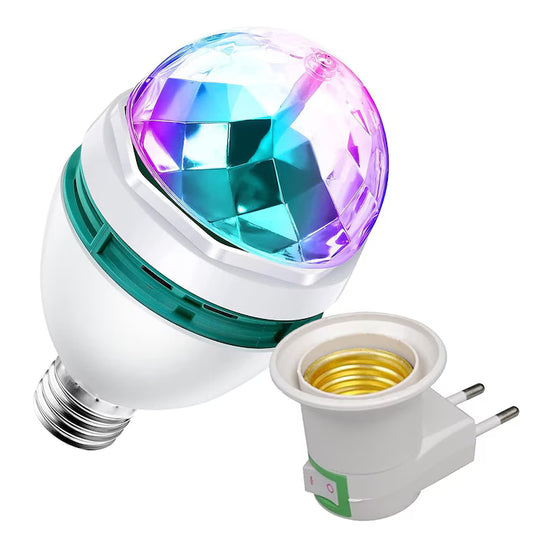 Bec Rotativ LED Disco E27 3W RGB – Lampă Party cu Efecte Luminoase Multicolore, Soclu Standard, Ideal pentru Evenimente și Decor Ambiental