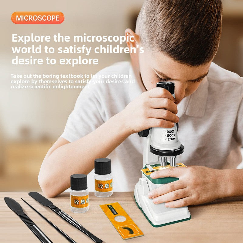Microscop Educațional pentru Copii 200x–1200x – Kit Științific cu 10 Accesorii, Explorare și Experimente