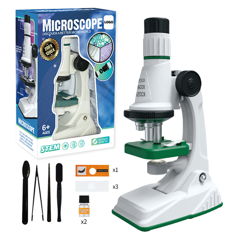 Microscop Educațional pentru Copii 200x–1200x – Kit Științific cu 10 Accesorii, Explorare și Experimente
