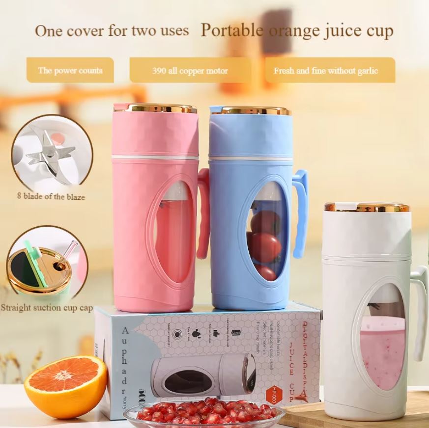 Blender Portabil Smoothie 500ml, Mini Juicer USB Reincarcabil, Display Digital, 21000 RPM, Lame Inox, Ideal pentru Fructe, Shake-uri si Sucuri