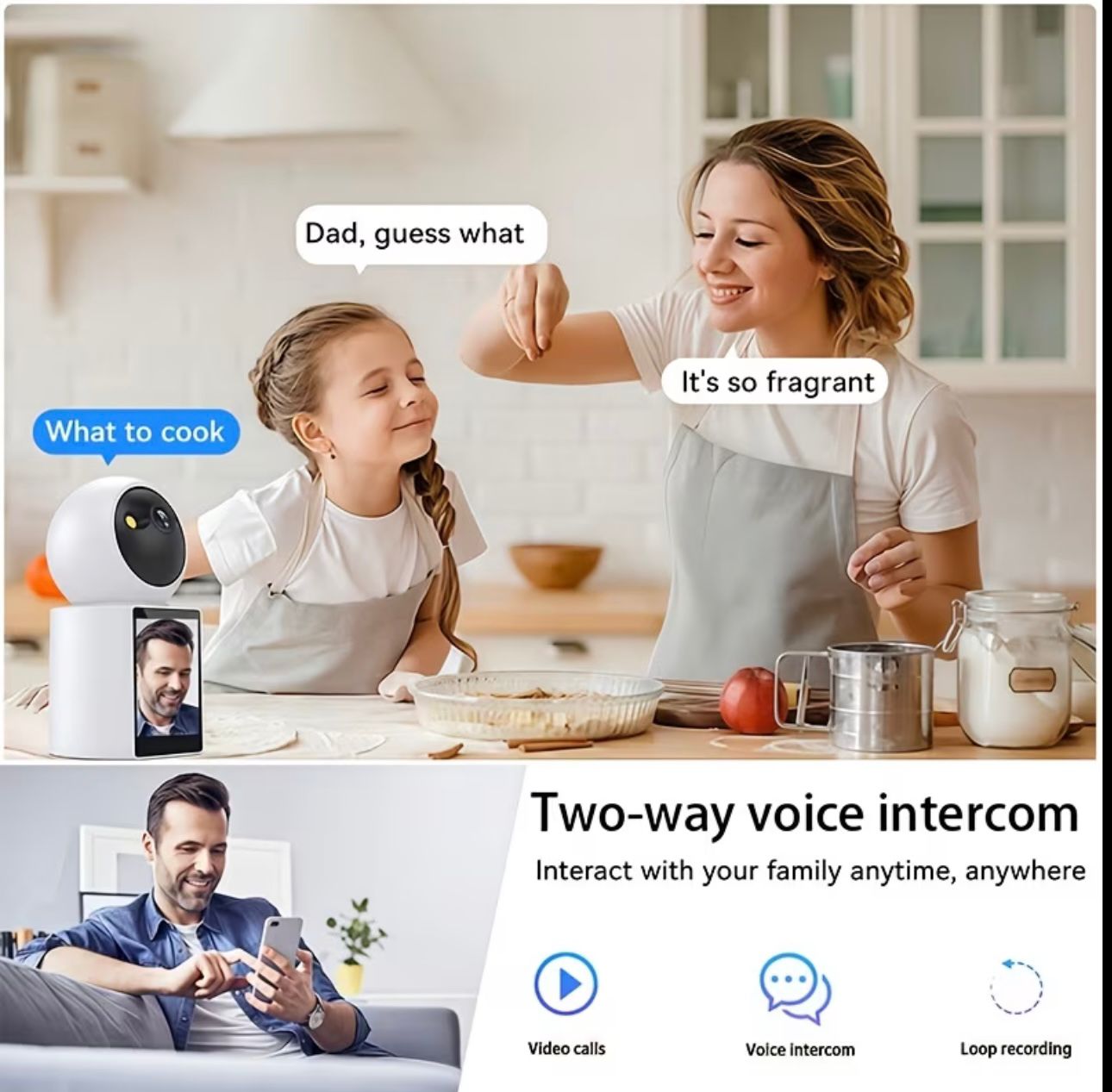 Cameră Pentru Bebelusi WiFi Monitor Video/Audio 1080P cu Vedere Nocturnă, Senzor de Mișcare și Ecran 2.8”