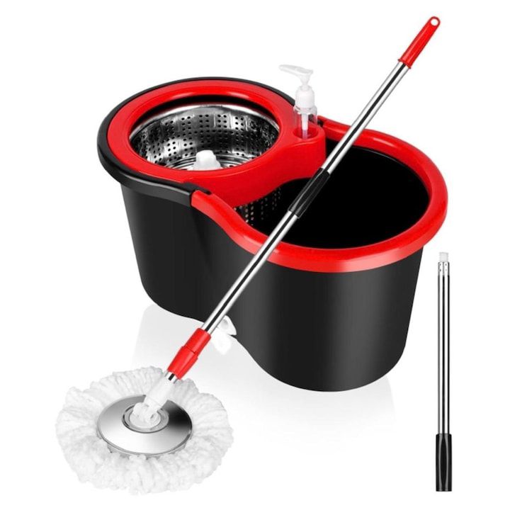 Super Mop Rotativ cu Găleată, Mâner Inox + 5 Rezerve