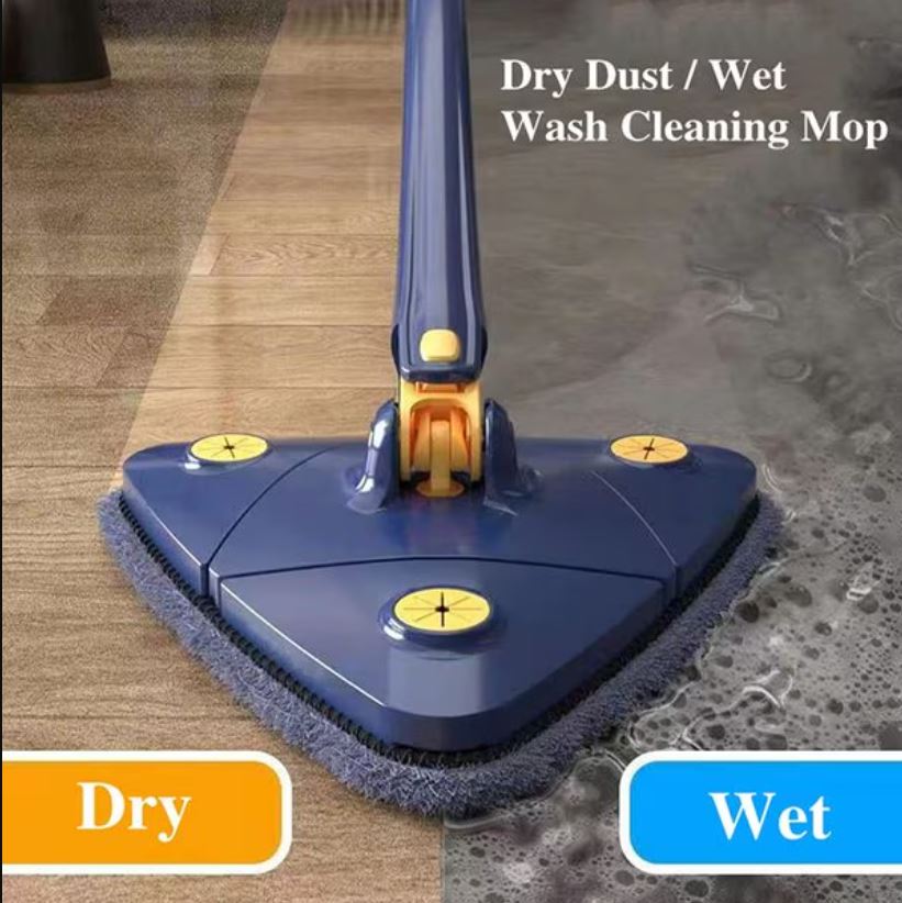 Mop profesional cu storcător - Lavetă din microfibră, Albastru, 130 cm, Non-toxic, Interior/Exterior