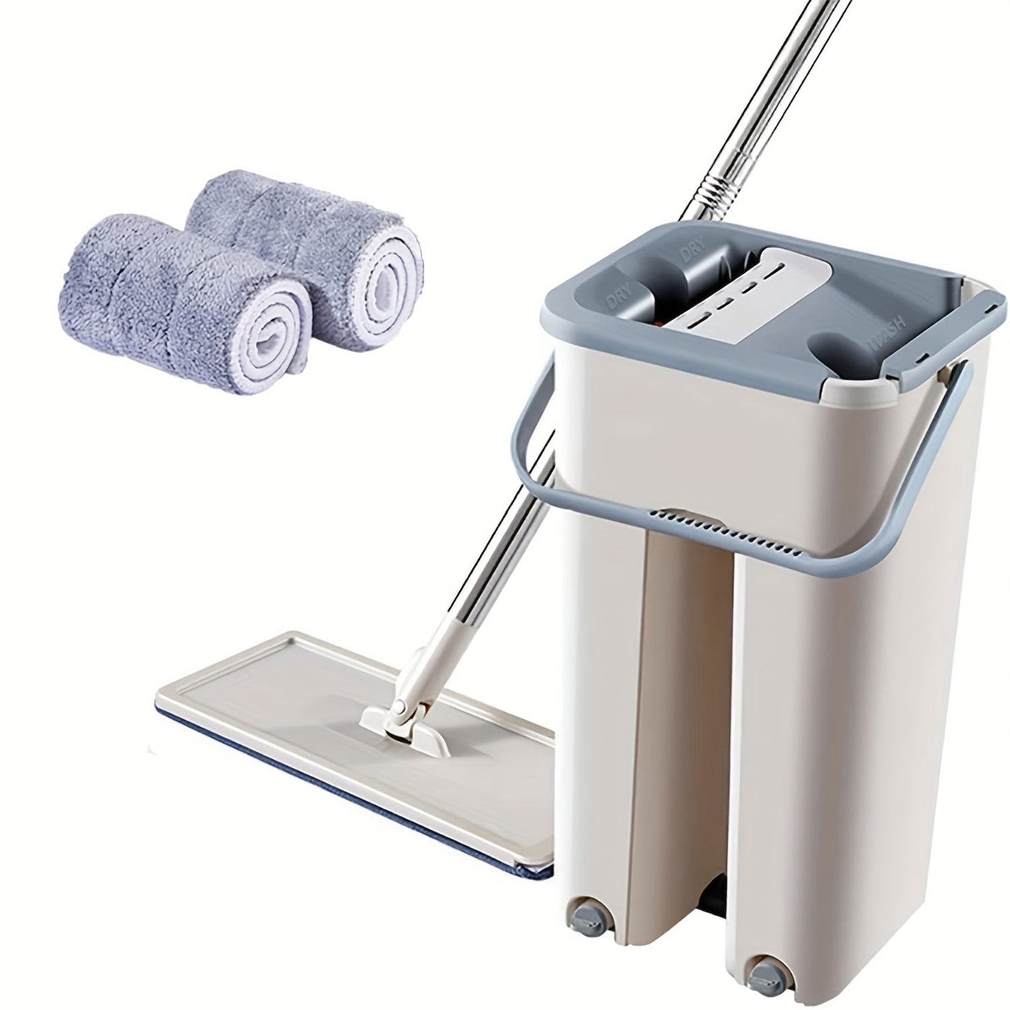 Mop profesional cu găleată 2 în 1 (spălare + stoarcere), sistem automat curățare și uscare + 2 rezerve microfibră incluse