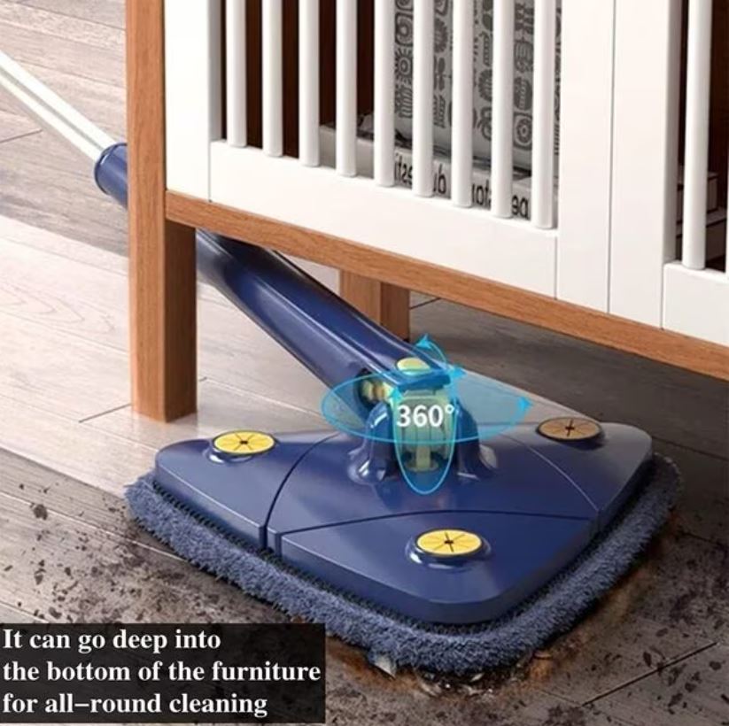Mop profesional cu storcător - Lavetă din microfibră, Albastru, 130 cm, Non-toxic, Interior/Exterior