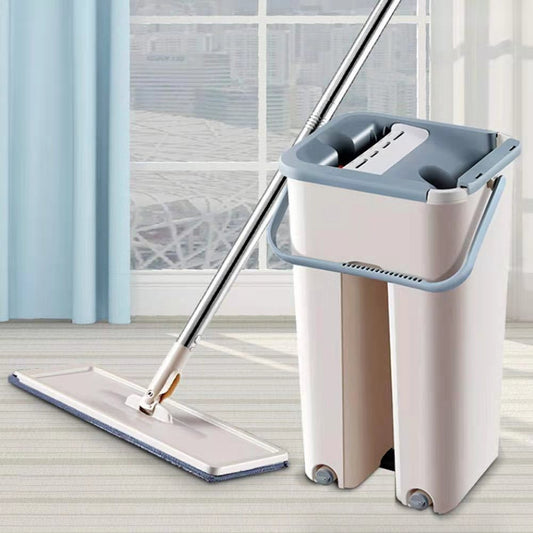 Mop profesional cu găleată 2 în 1 (spălare + stoarcere), sistem automat curățare și uscare + 2 rezerve microfibră incluse
