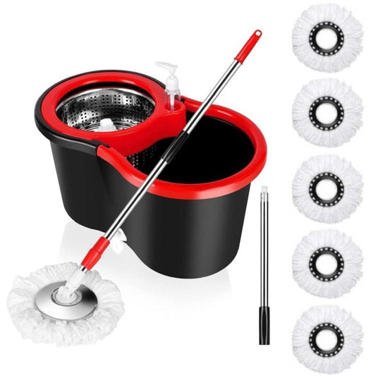 Super Mop Rotativ cu Găleată, Mâner Inox + 5 Rezerve