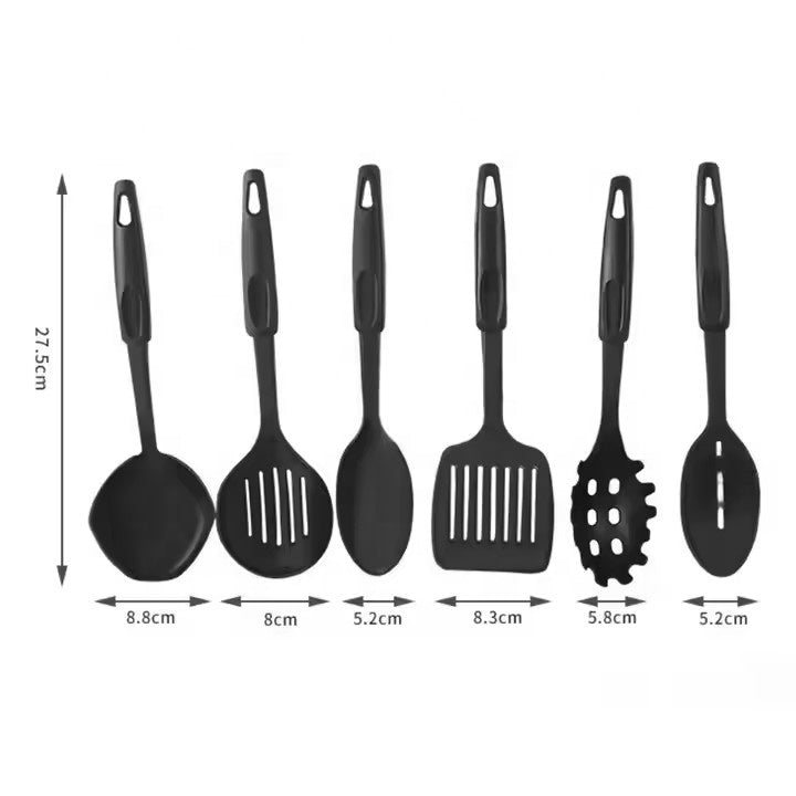 Set oale și tigăi 13 piese antiaderente, ustensile silicon alimentar, pentru inducție, negru + ascuțitor cuțite & cuțit ondulat